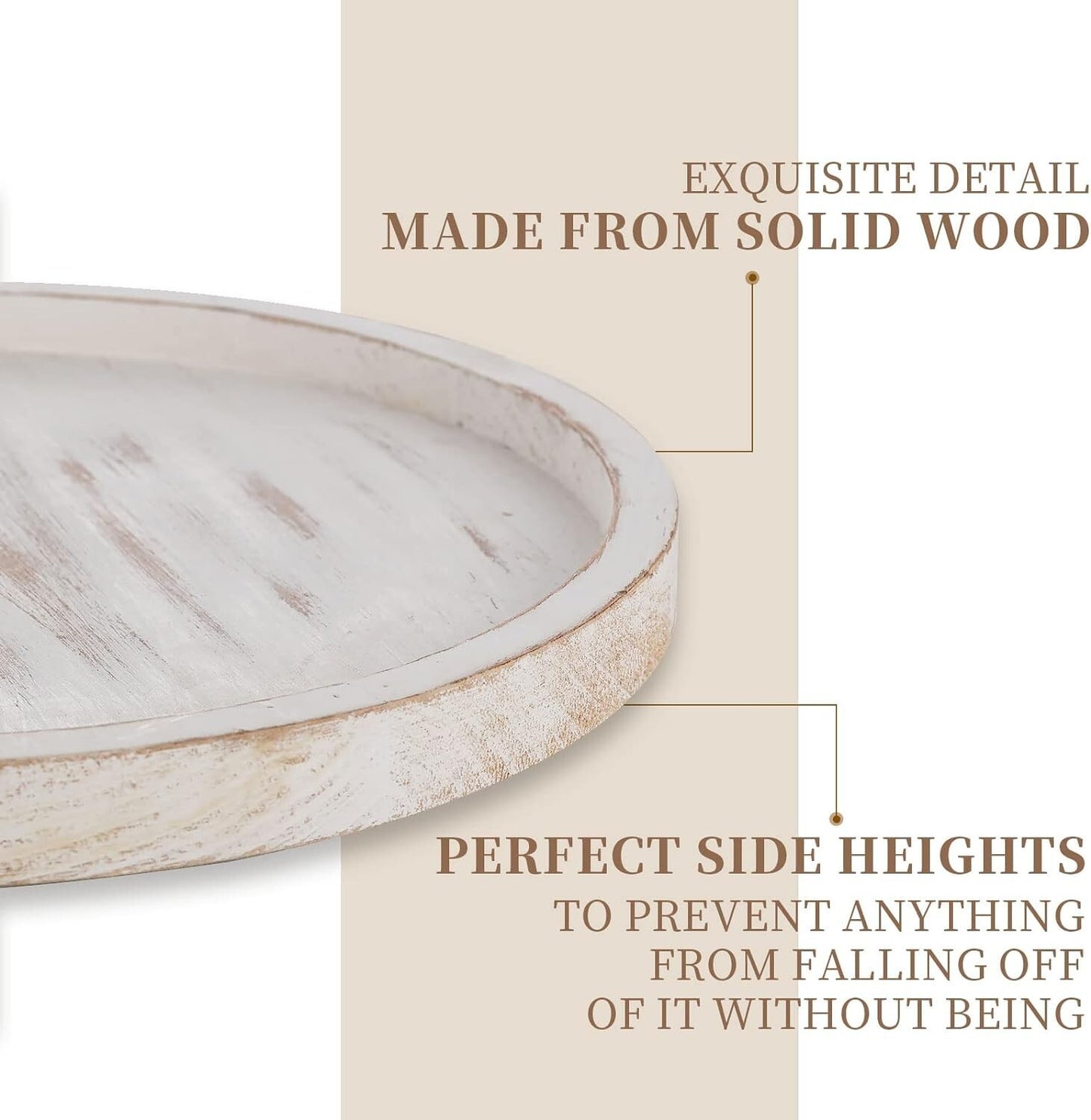 Hanobe Lazy Susan Organizer Wooden Turntable White No Beaded 32cm, Brown