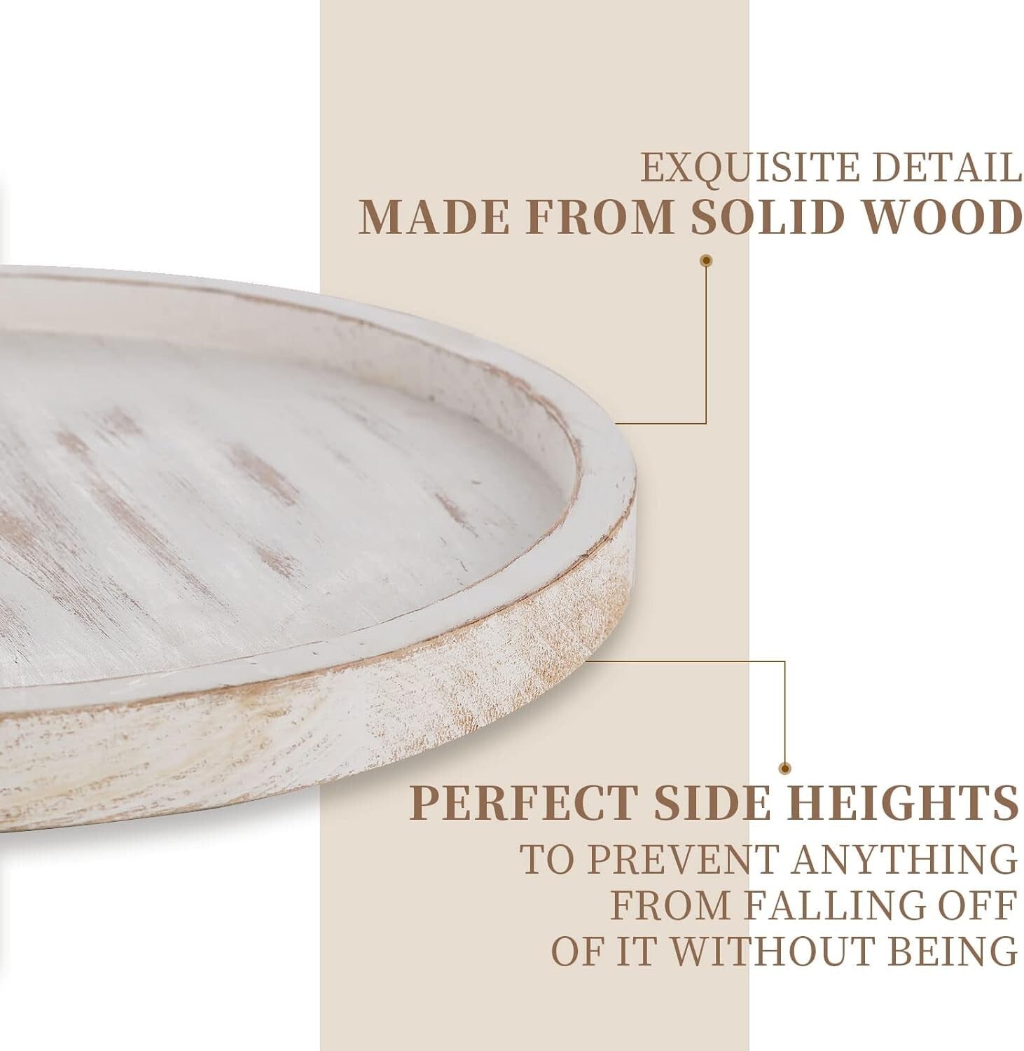 Hanobe Lazy Susan Organizer Wooden Turntable White No Beaded 32cm, Brown