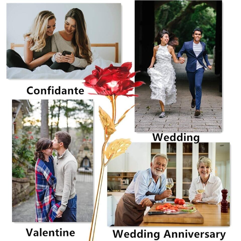 2x Beferr Crystal Rose Flower, Golden Galaxy Valentines Red Rose (2 boxes)