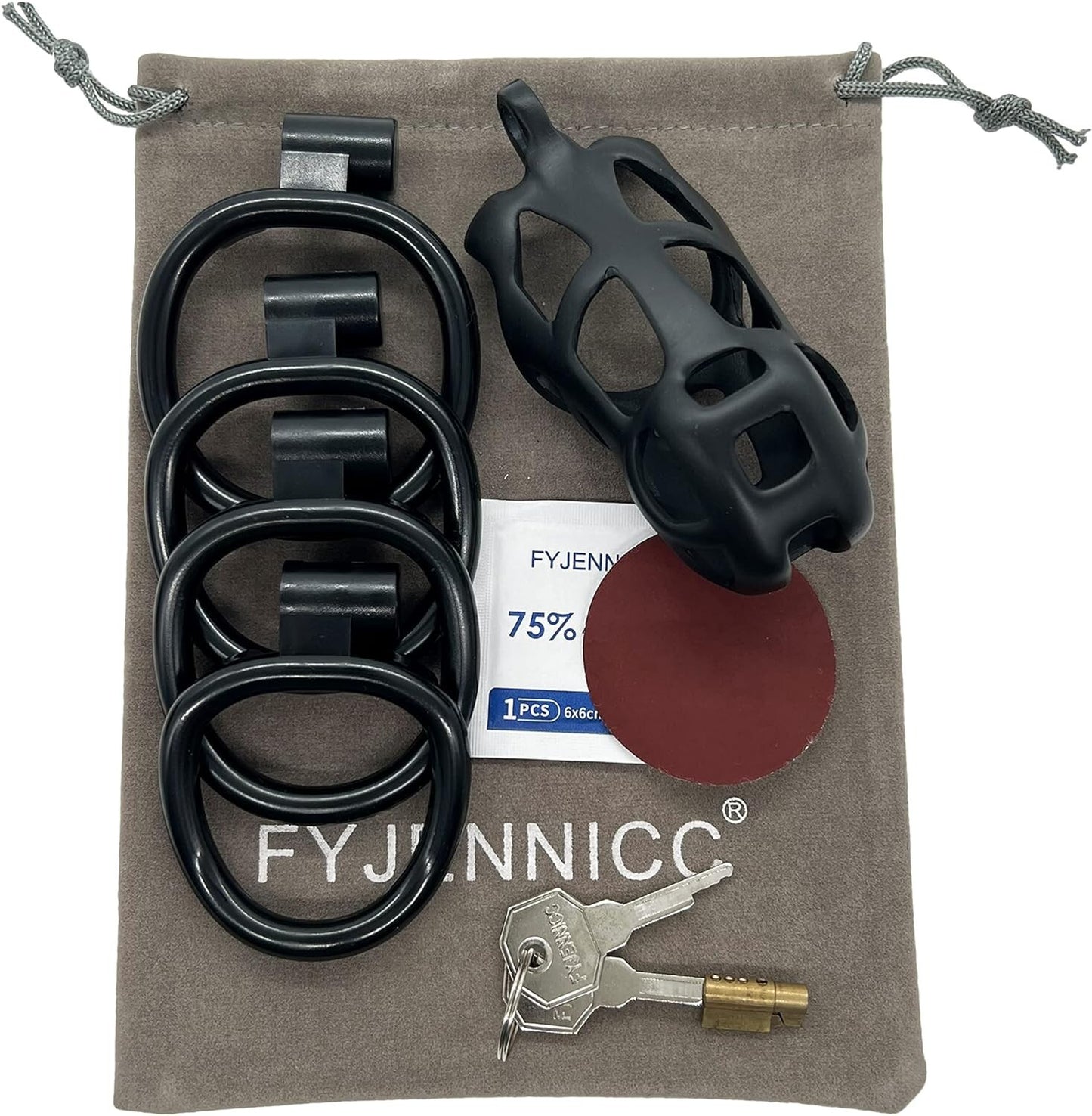 FYJENNICC Cobra 2.0 Male Chastity Device 4 Curved Arc Rings Black Various Sizes