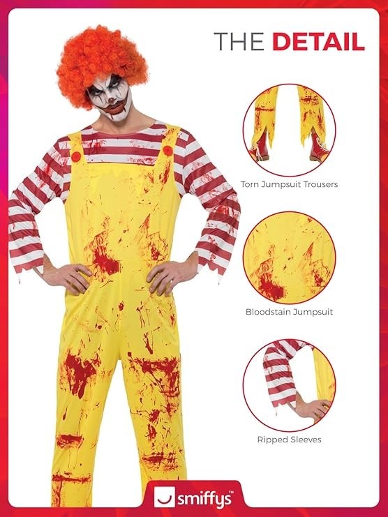 Ronald McDonald Killer Clown Halloween Scary Mens Clowns Fancy Dress Costume