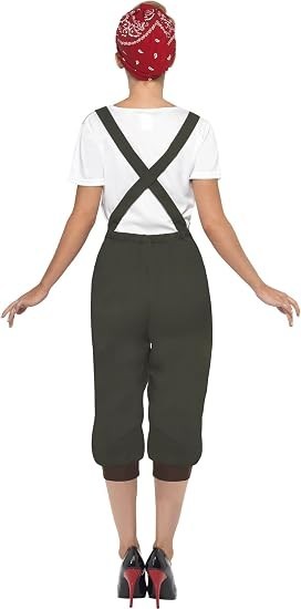 1940s Land Girl Costume Dress Women's WW2 Fancy Dress, Army Size UK, S
