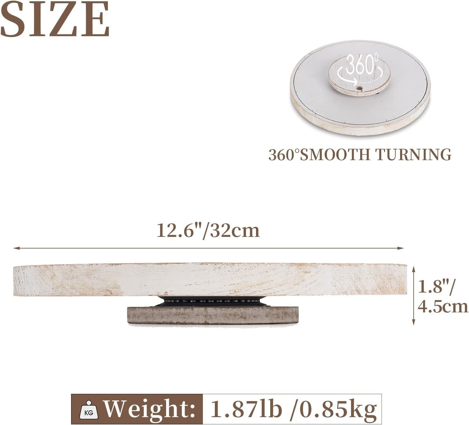 Hanobe Lazy Susan Organizer Wooden Turntable White No Beaded 32cm, Brown