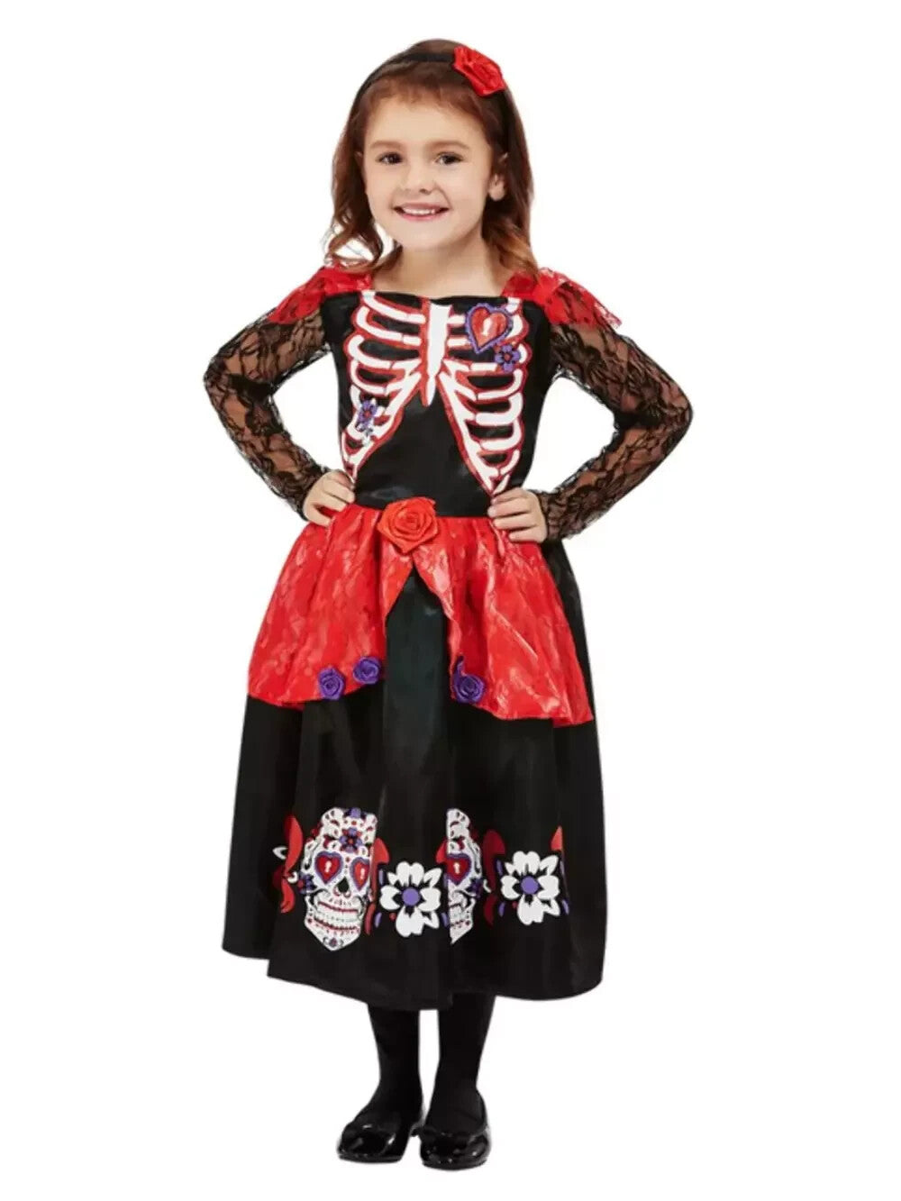 Toddlers Day Of The Dead Girls Costume Skeleton Fancy Dress Outfit Kids Age 1-2