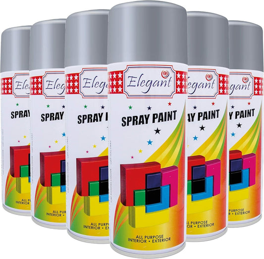 Chrome Silver All Purpose Spray Paint Aerosol Metal Wood Plastic Gloss 400ml  x6