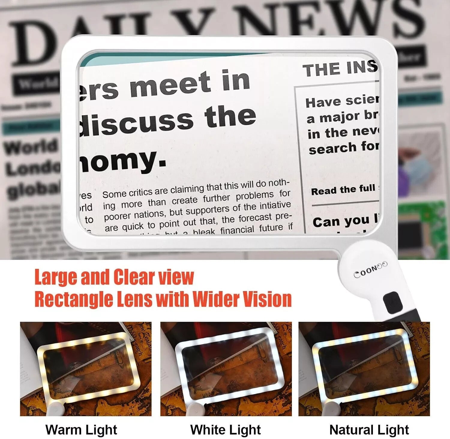 COONOO Magnifying Glass with Light for Close Work Reading 5X Folding