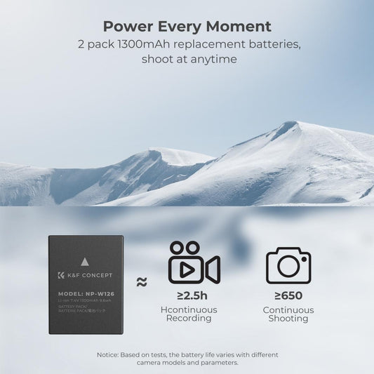 K&F Concept NP-W126 Camera Battery & Dual Charger Kit for Fujifilm XT30 XT20 A5