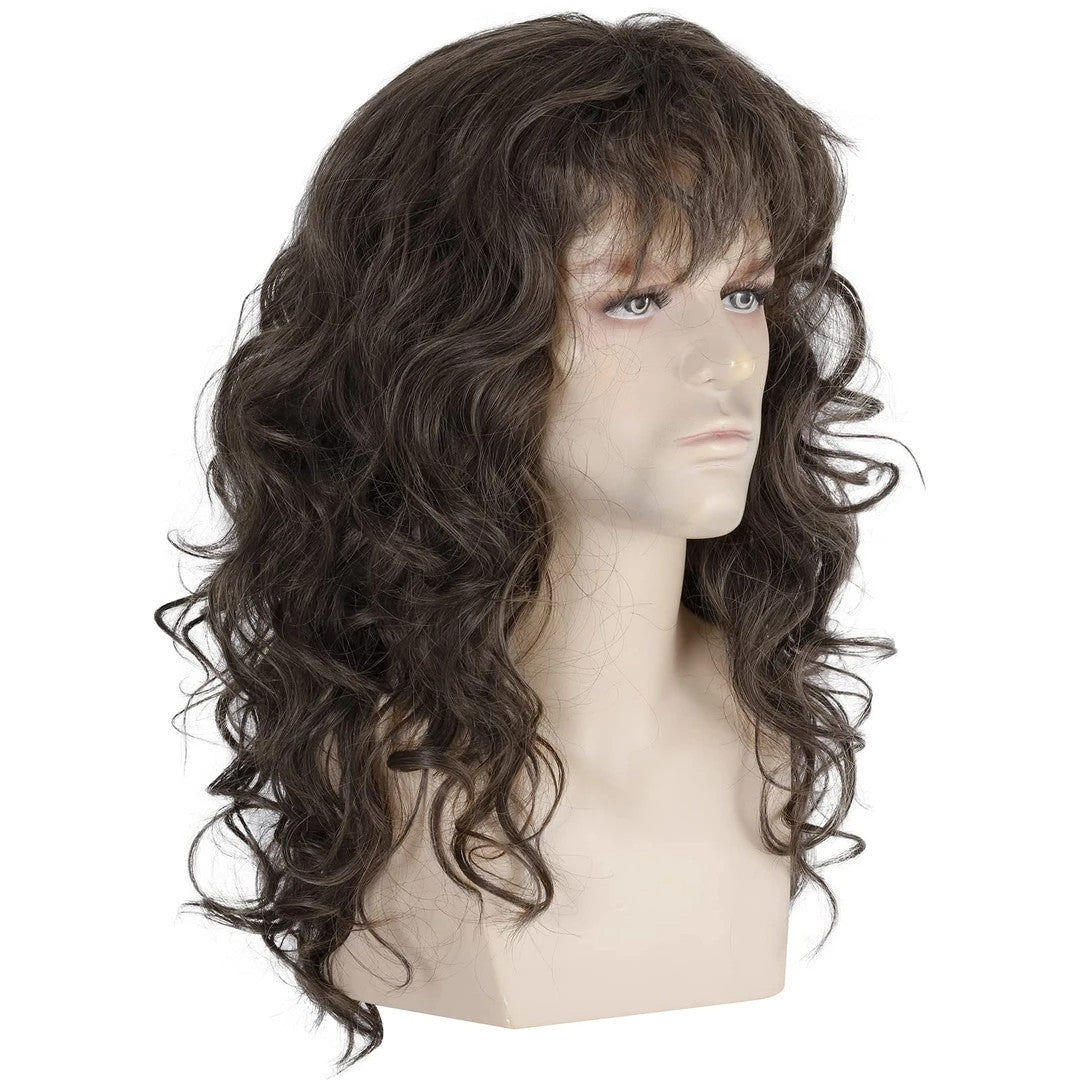 80/90S Wig For Eddie Munson Cosplay Heavy Punk Rocker Brown H7 Curly Long