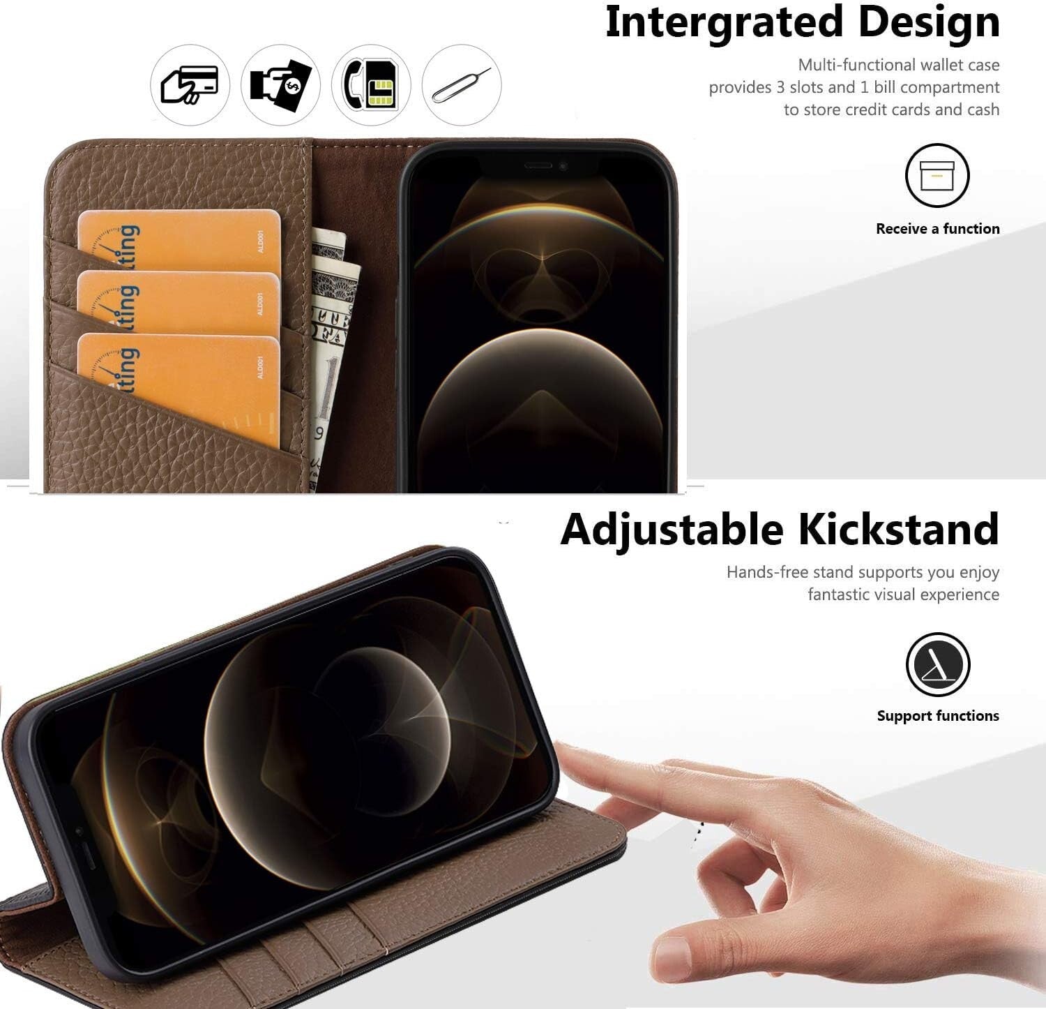 VISOUL iPhone 12 Pro Max Case,Genuine Leather Magnetic Closure Book Stand Wallet