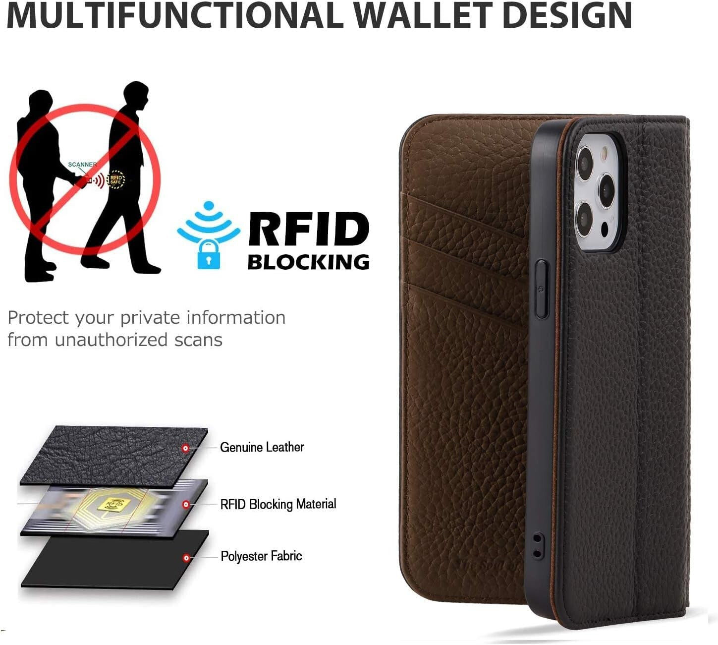 VISOUL iPhone 12 Pro Max Case,Genuine Leather Magnetic Closure Book Stand Wallet