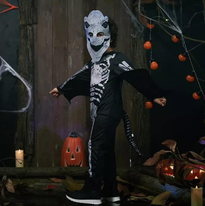 Dinosaur Skeleton Fancy Dress Halloween Costume Boys Girls Kid Age 8-10