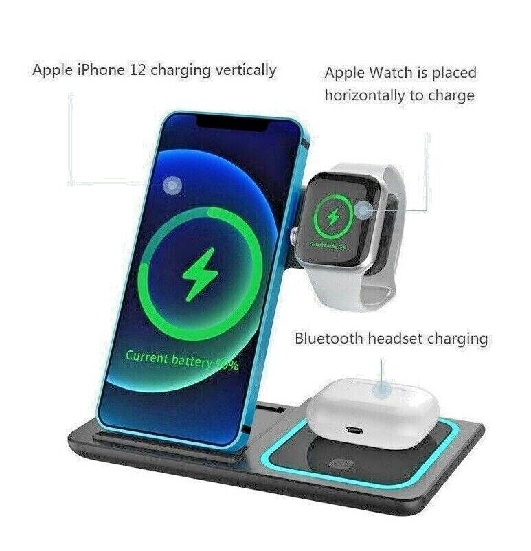 3in1 Wireless Charger Dock Charging Station For Apple Watch Airpods iPhone Black