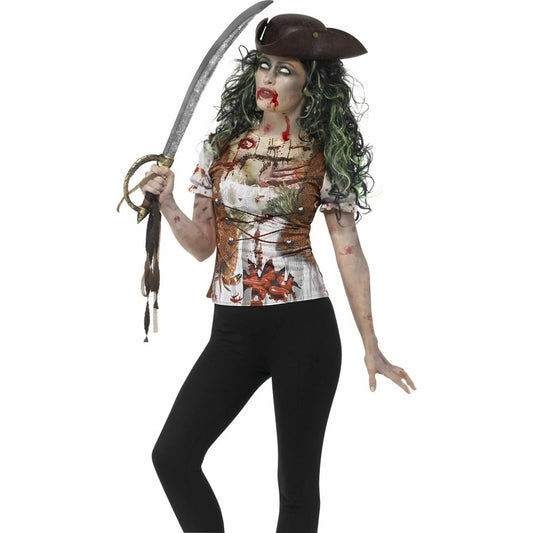 Smiffys Zombie Pirate Wench T-Shirt Women's Halloween Fancy Dress
