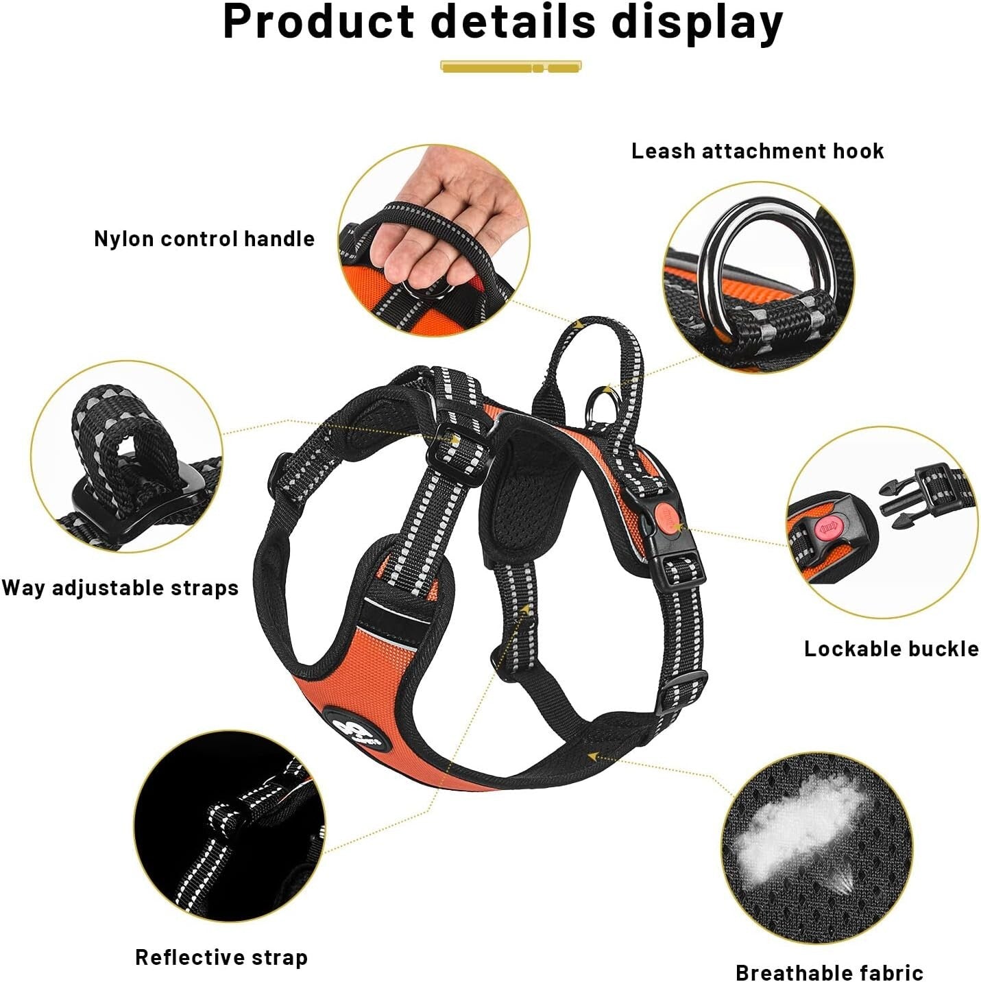 Roses&Poetry Dog Pet Harness Reflective No Pull Handle Adjustable