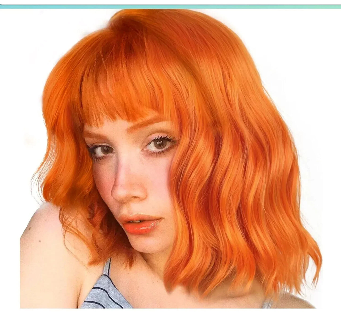LANCAINI Wavy Wig With Bangs Women's Short Wigs Curly Wavy Bob Synthetic Cosplay