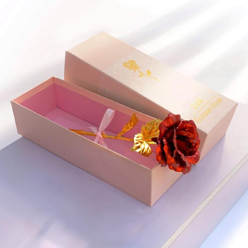 2x Beferr Crystal Rose Flower, Golden Galaxy Valentines Red Rose (2 boxes)