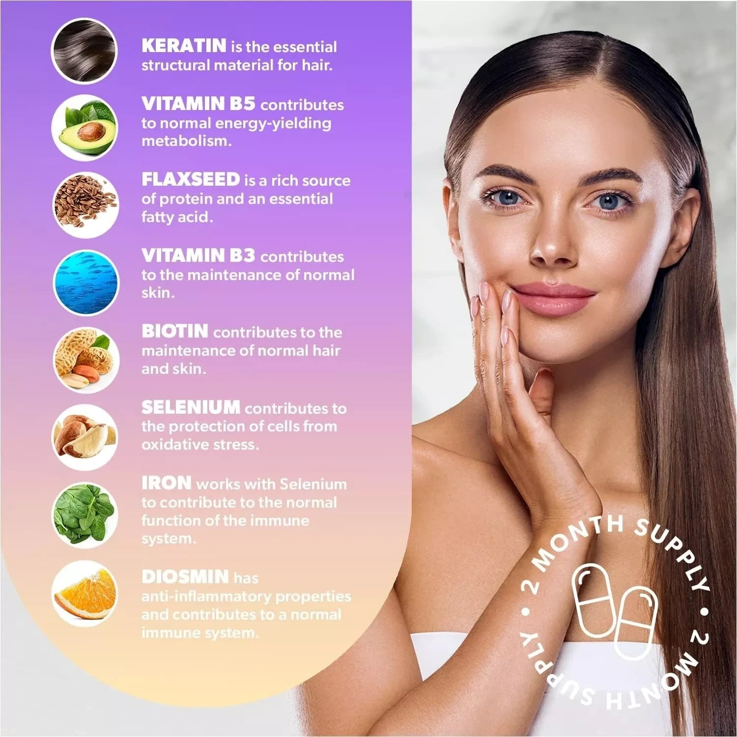 Hello Pure Full Volume Hair Growth Vitamins 60 Biotin B7 Supplement Capsules