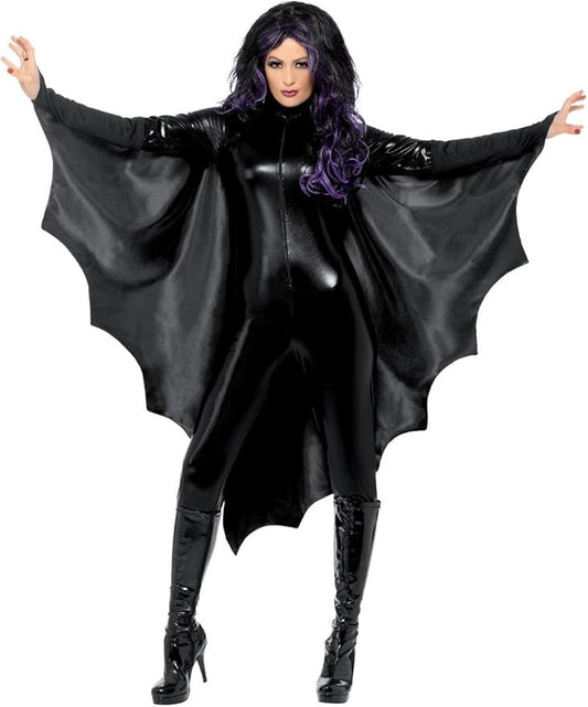 Vampire Bat Wings Adult Halloween Black Ladies Fancy Dress New Cape
