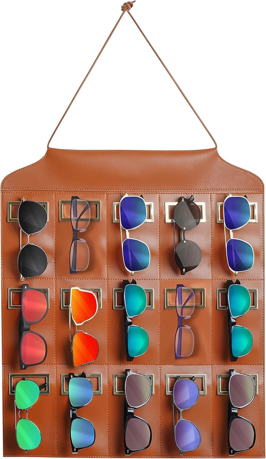 FNG8 Brown Hanging Sunglass Organiser - 15-Slot Wall - Sunglass Holder