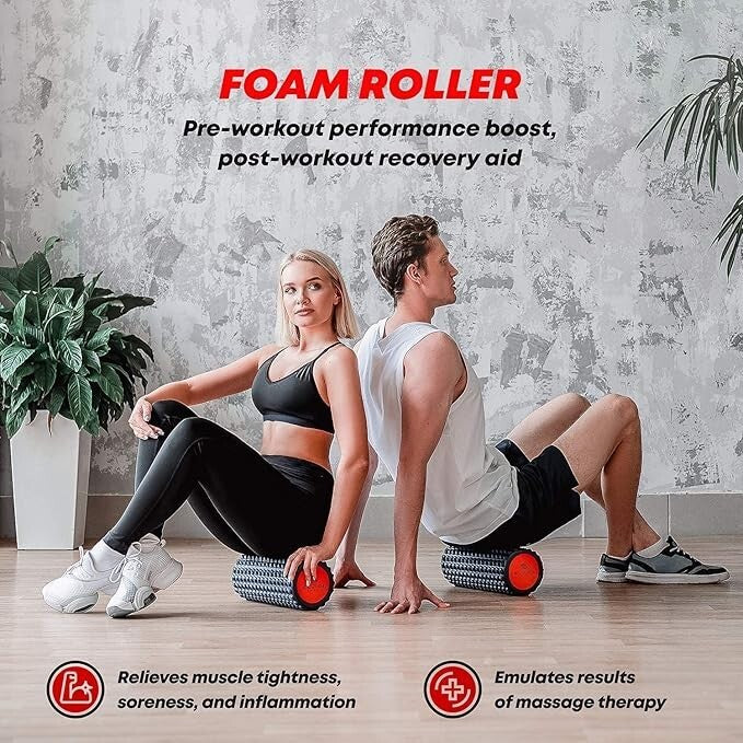 ELVIRE Foam Roller Deep Tissue Massager Set - Includes Rollers, Back Ball & More