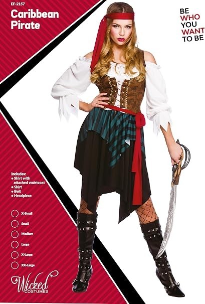 Womens Pirate Fancy Dress Costumes Caribbean Shipwreck Wench Outfit Ladies Seas