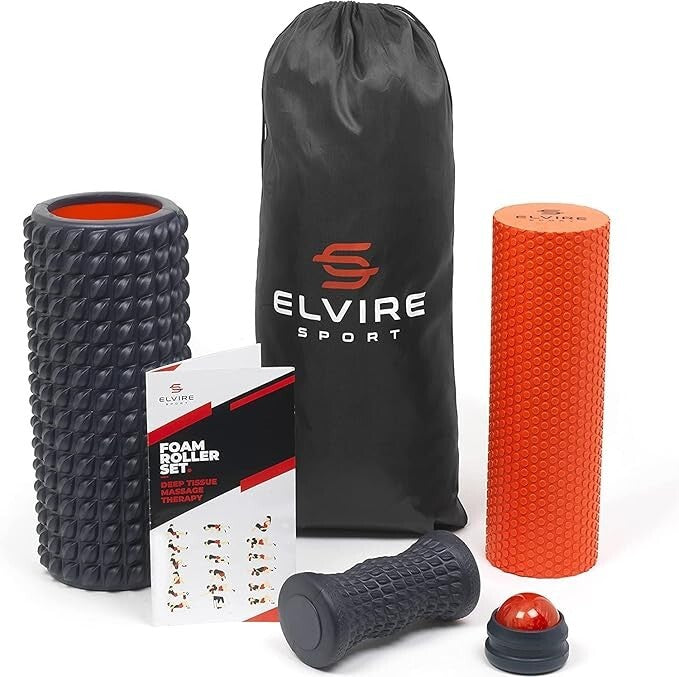 ELVIRE Foam Roller Deep Tissue Massager Set - Includes Rollers, Back Ball & More