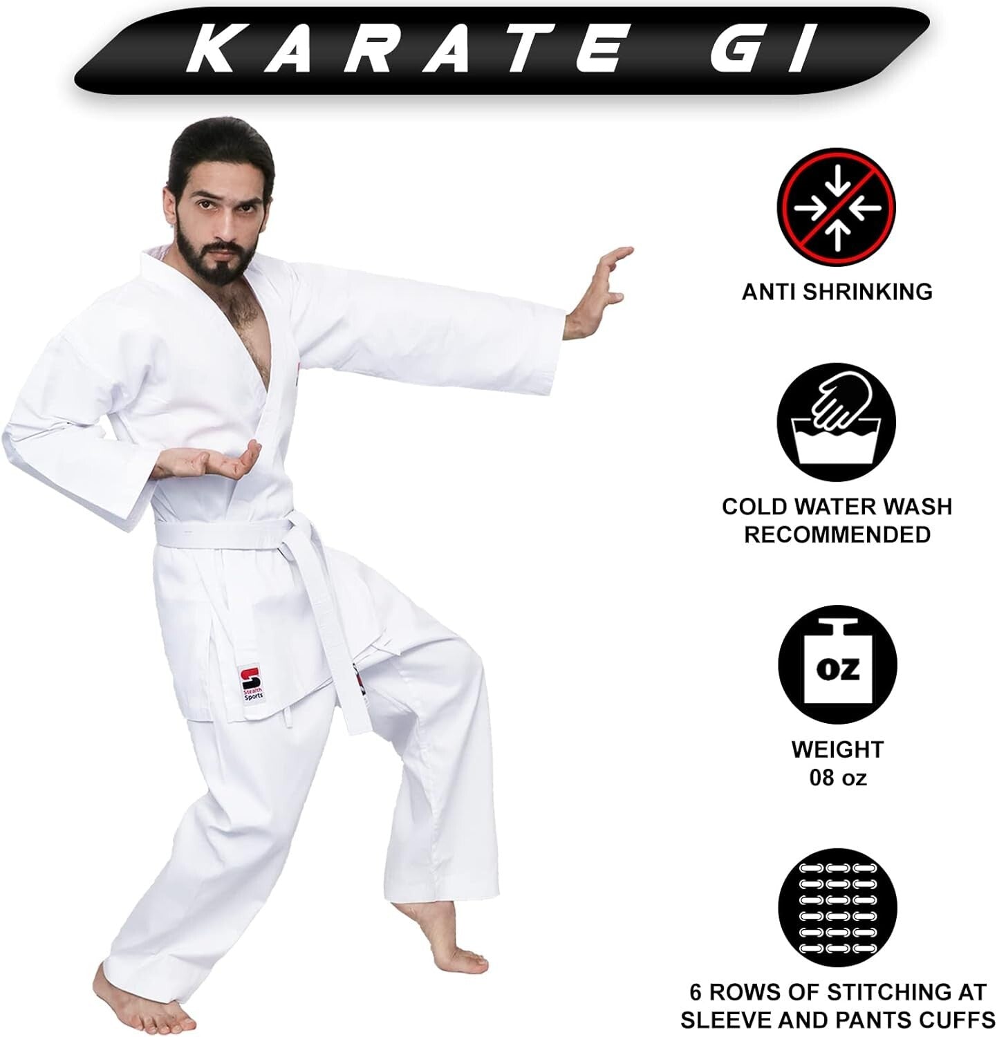 Stealth Sports Karate Gi with Free Belt 8oz Karate Kids, Adults 4/170