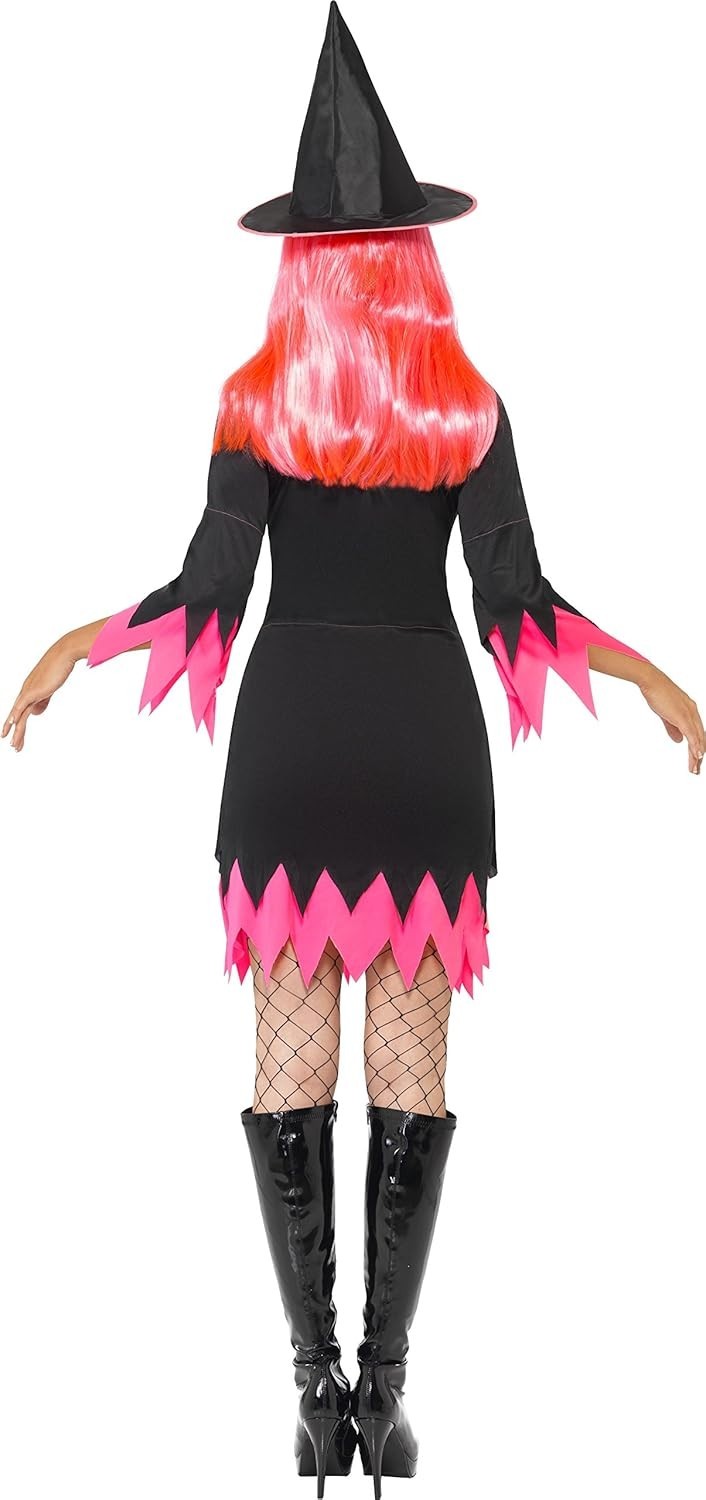 Witch Costume Black & Pink With Dress Hat & Choker Smiffys Small Size