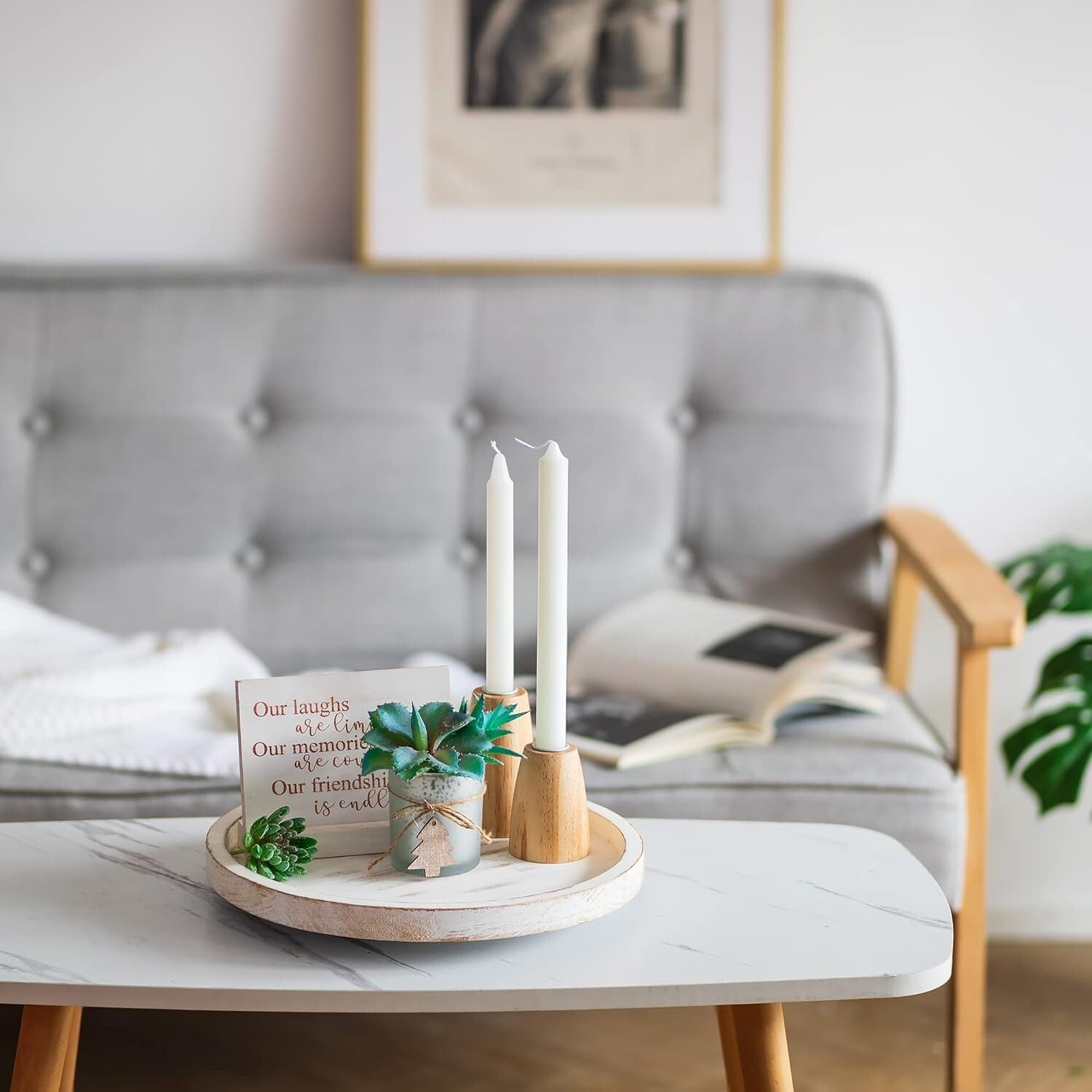 Hanobe Lazy Susan Organizer Wooden Turntable White No Beaded 32cm, Brown