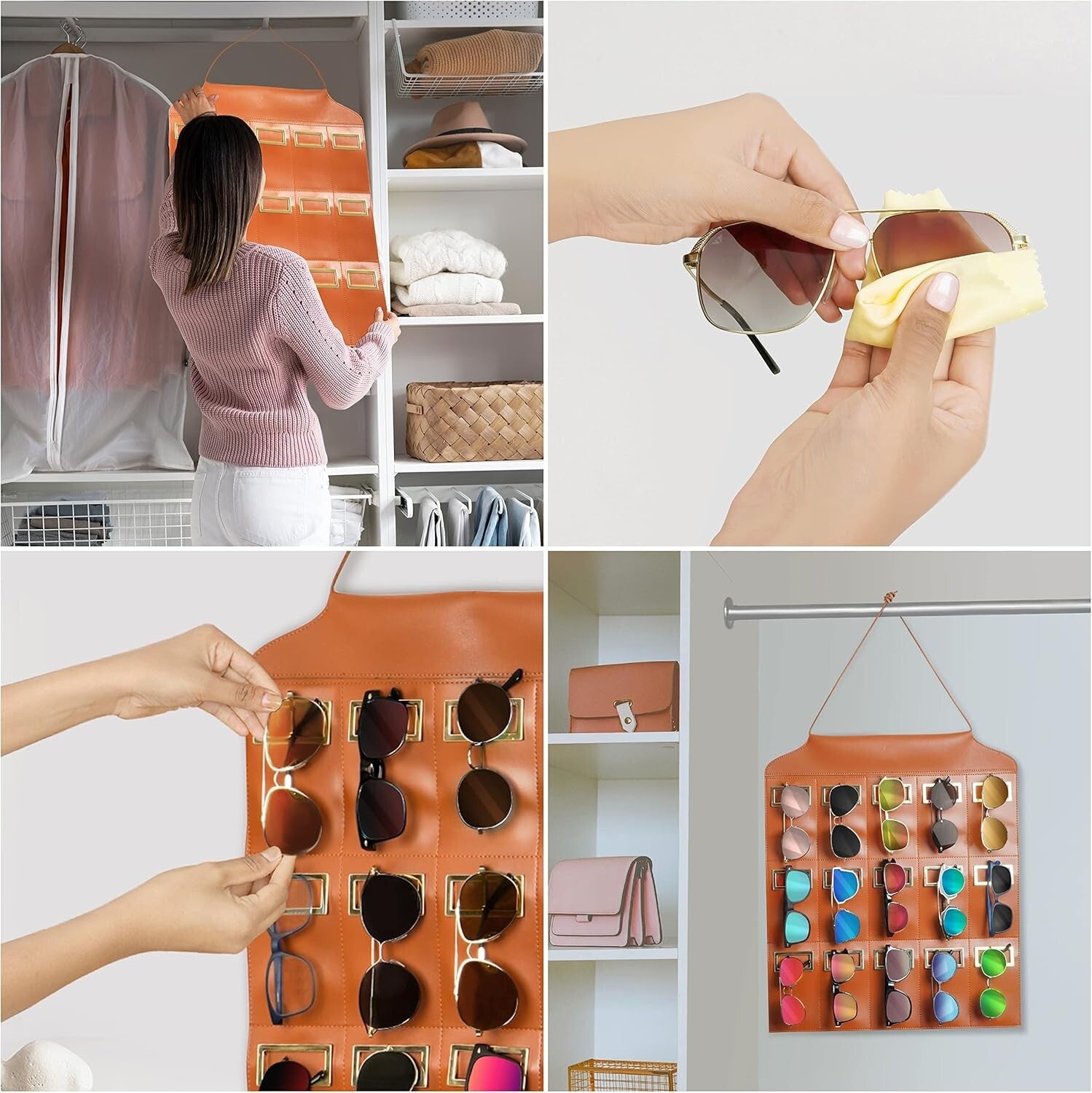 FNG8 Brown Hanging Sunglass Organiser - 15-Slot Wall - Sunglass Holder