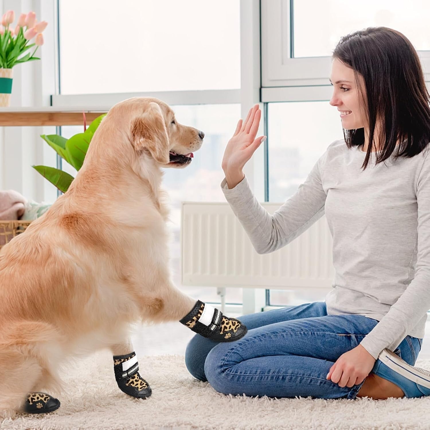 4x Anti-Slip Pet Boots Dog Rain Shoe Protective Rain Booties Socks Waterproof XL