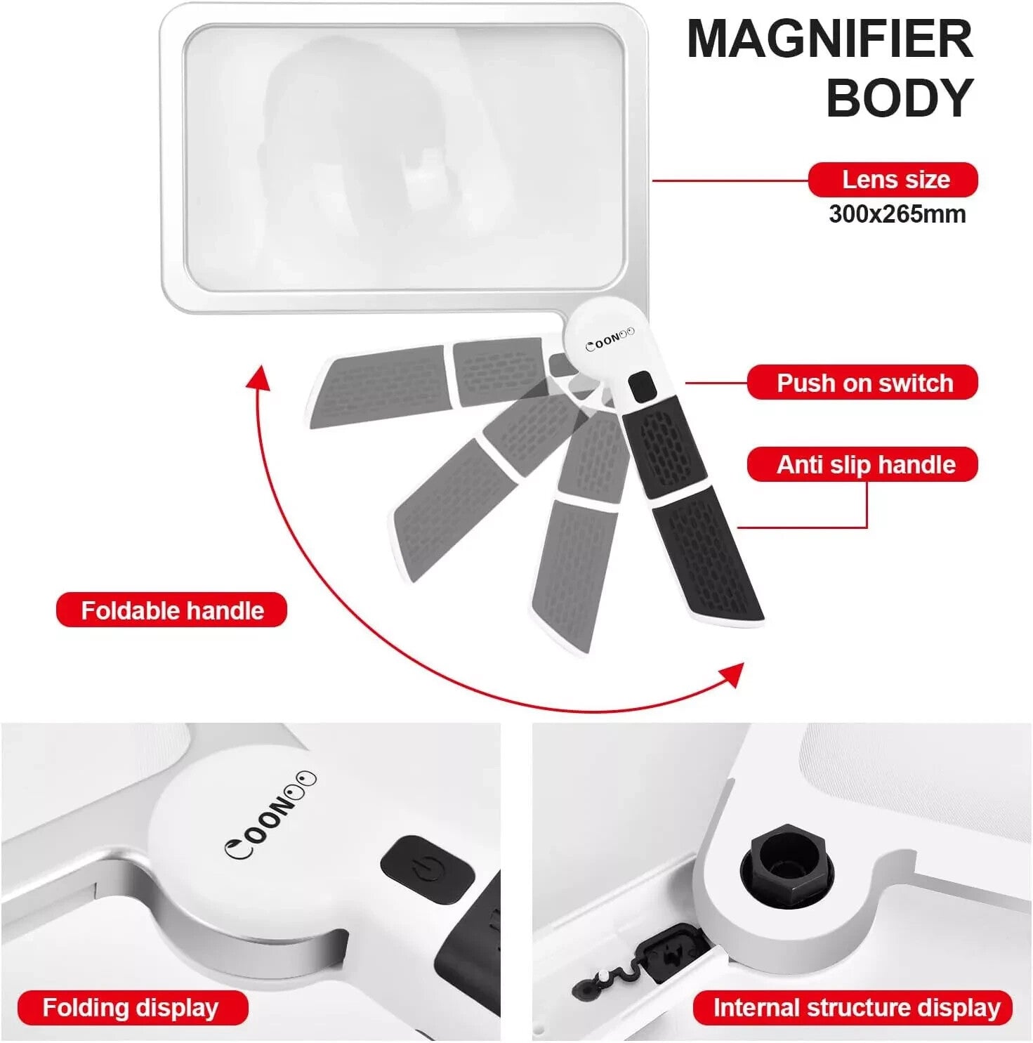 COONOO Magnifying Glass with Light for Close Work Reading 5X Folding