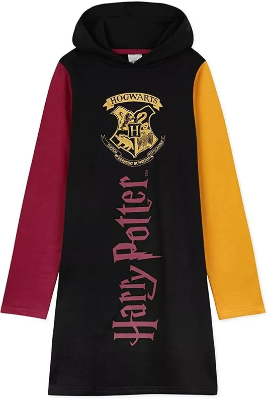Harry Potter Black Long Hoodie Dress for Girls Age 9-10 Official Merchandise