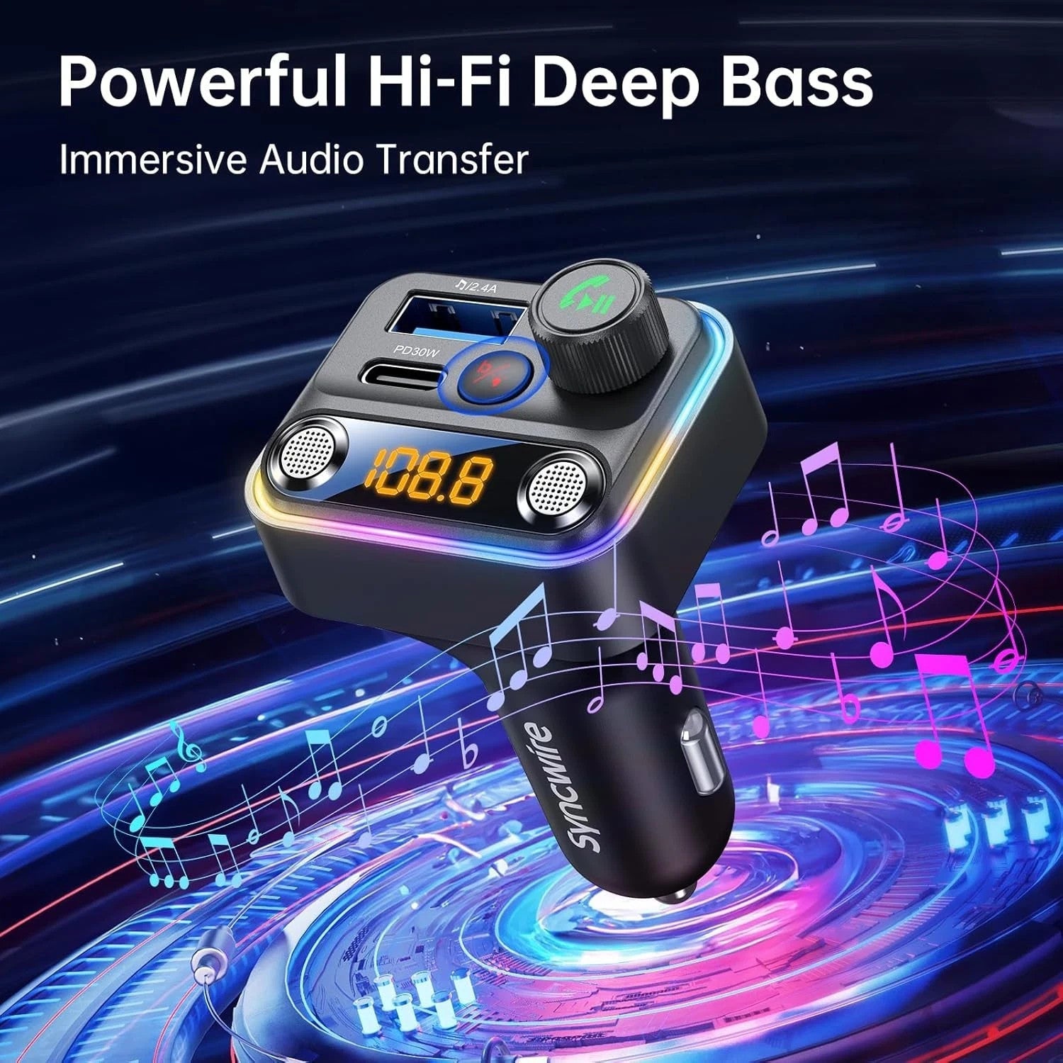 Syncwire Bluetooth 5.3 FM Transmitter for Car, 48W Model: SW-XC725