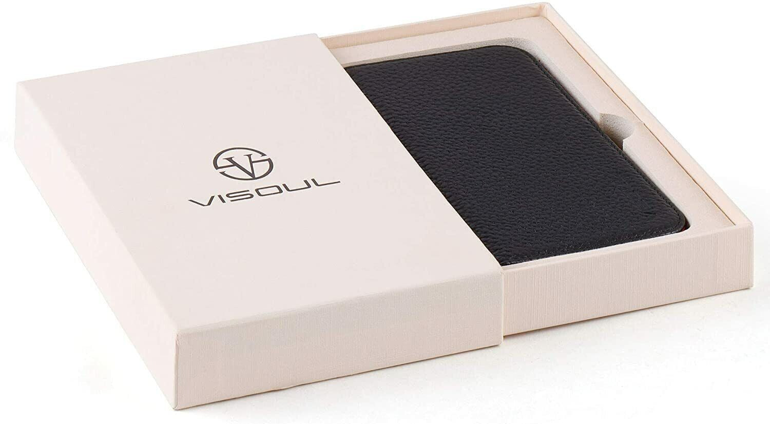 VISOUL iPhone 12 Pro Max Case,Genuine Leather Magnetic Closure Book Stand Wallet