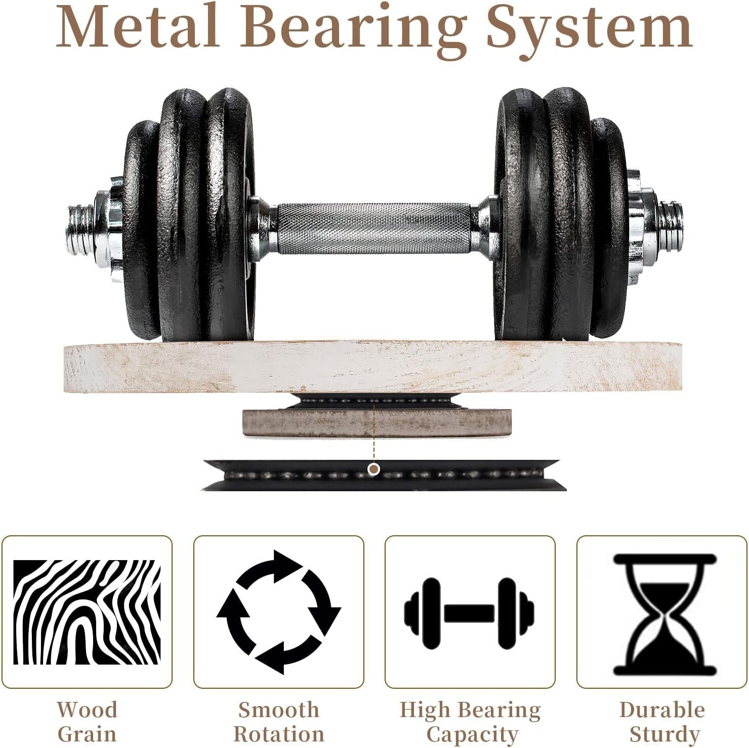 Hanobe Lazy Susan Organizer Wooden Turntable White No Beaded 32cm, Brown