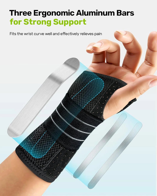 Rakiie Carpal Tunnel Wrist Brace, Adjustable Night Wrist Support with 3 Metal Sp