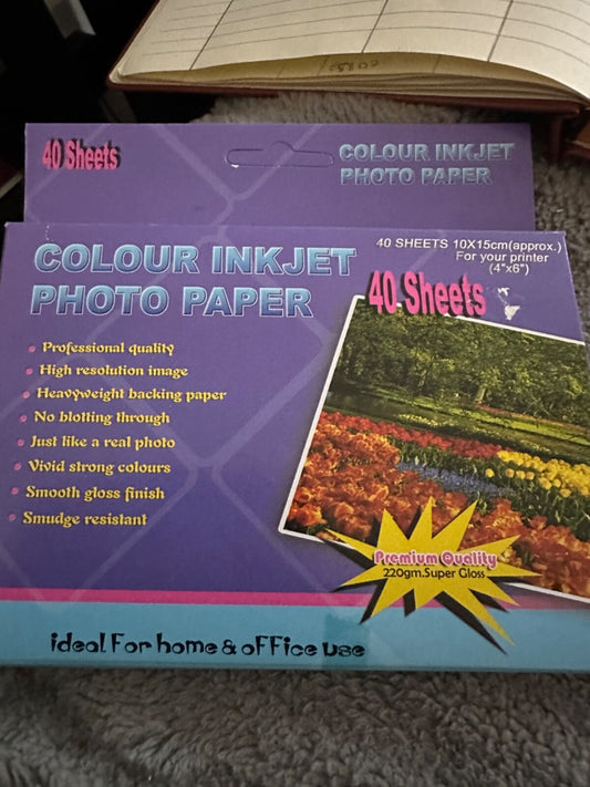 Colour Inkjet Photo Paper Premium Quality Super Gloss 10x15cm 220g/m2 40 Sheets