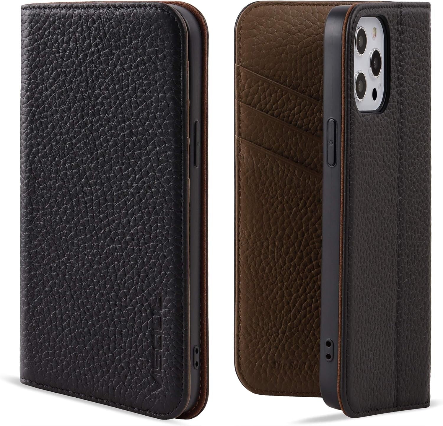VISOUL iPhone 12 Pro Max Case,Genuine Leather Magnetic Closure Book Stand Wallet