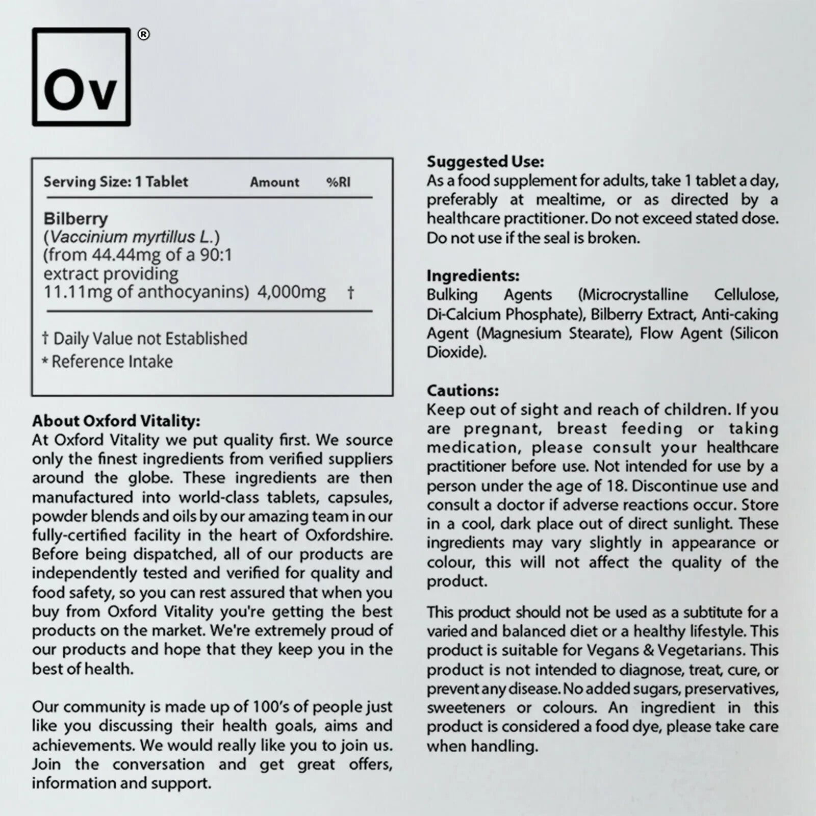 Bilberry Extract 4000mg Tablets : High Strength Eye Health, Oxford Vitality