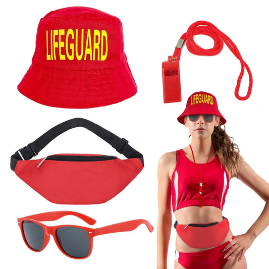 Lifeguard Accessories Set Bucket Hat Bum Bag whistle and sunglasses Costume set