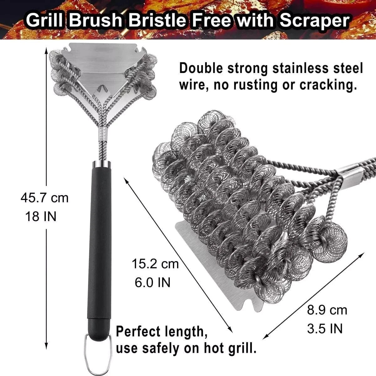 Grillaholics BBQ Grill Bristle Free Brush Xtra Wide XL Scraper Cleaner UK Seller