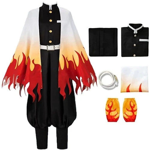 Anime Demon Slayer Kimetsu no Yaiba Rengoku Kyoujurou Cosplay Costume Wig Outfit