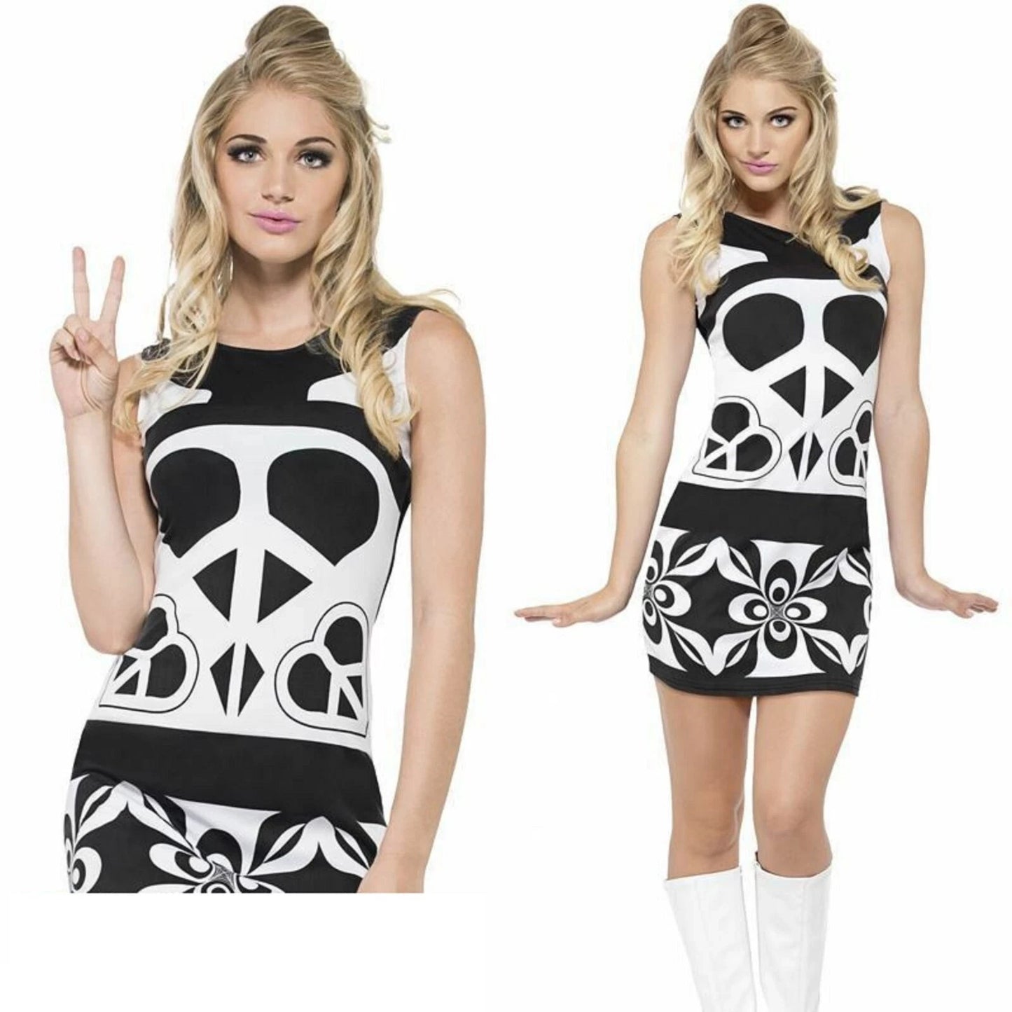 Ladies 1960s 60s Peace Lover fancy dress costume dressing up outfit Hippy Hippie