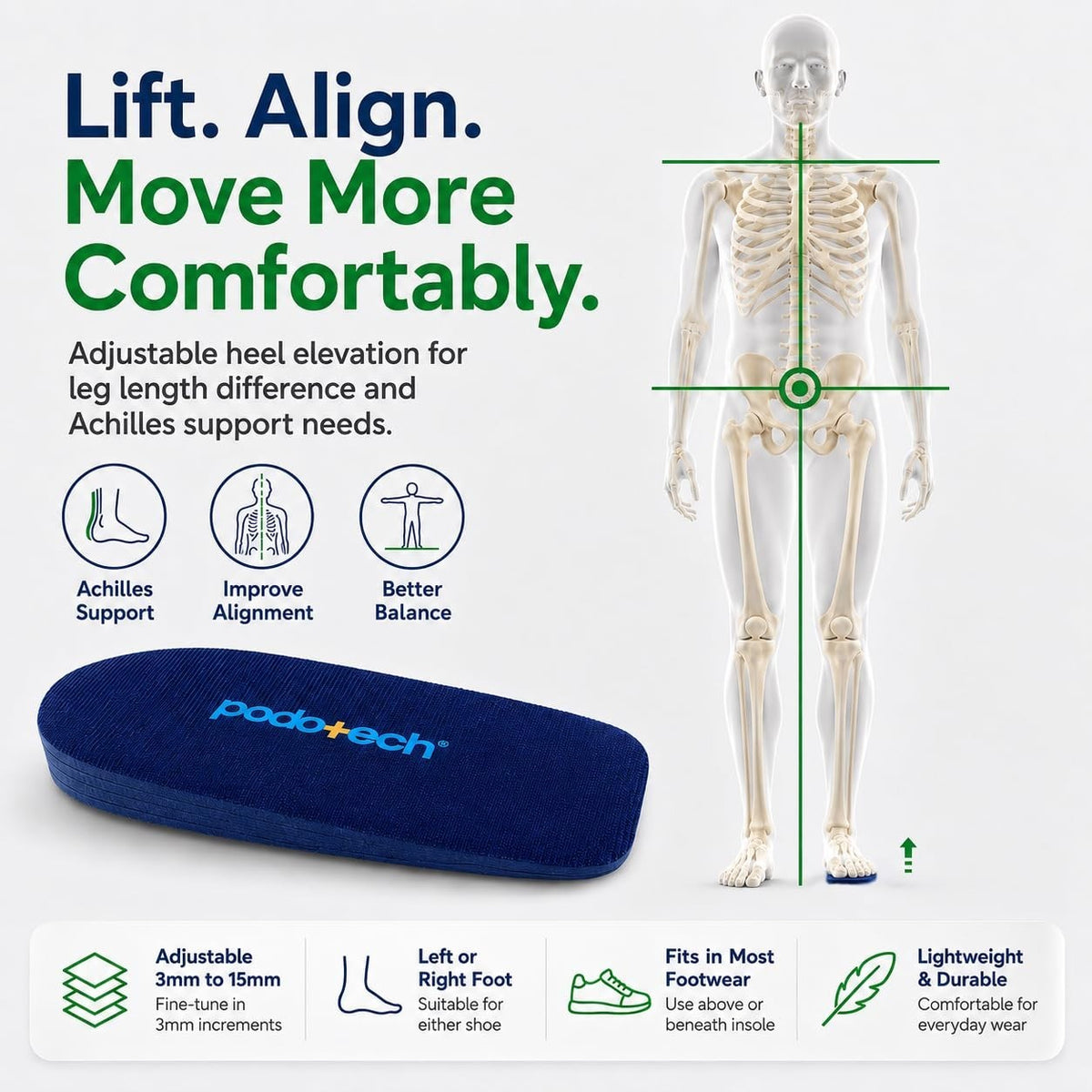 Podotech Heel Shoe Lift Insert, Height Increase Insoles for Achilles Tendonitis