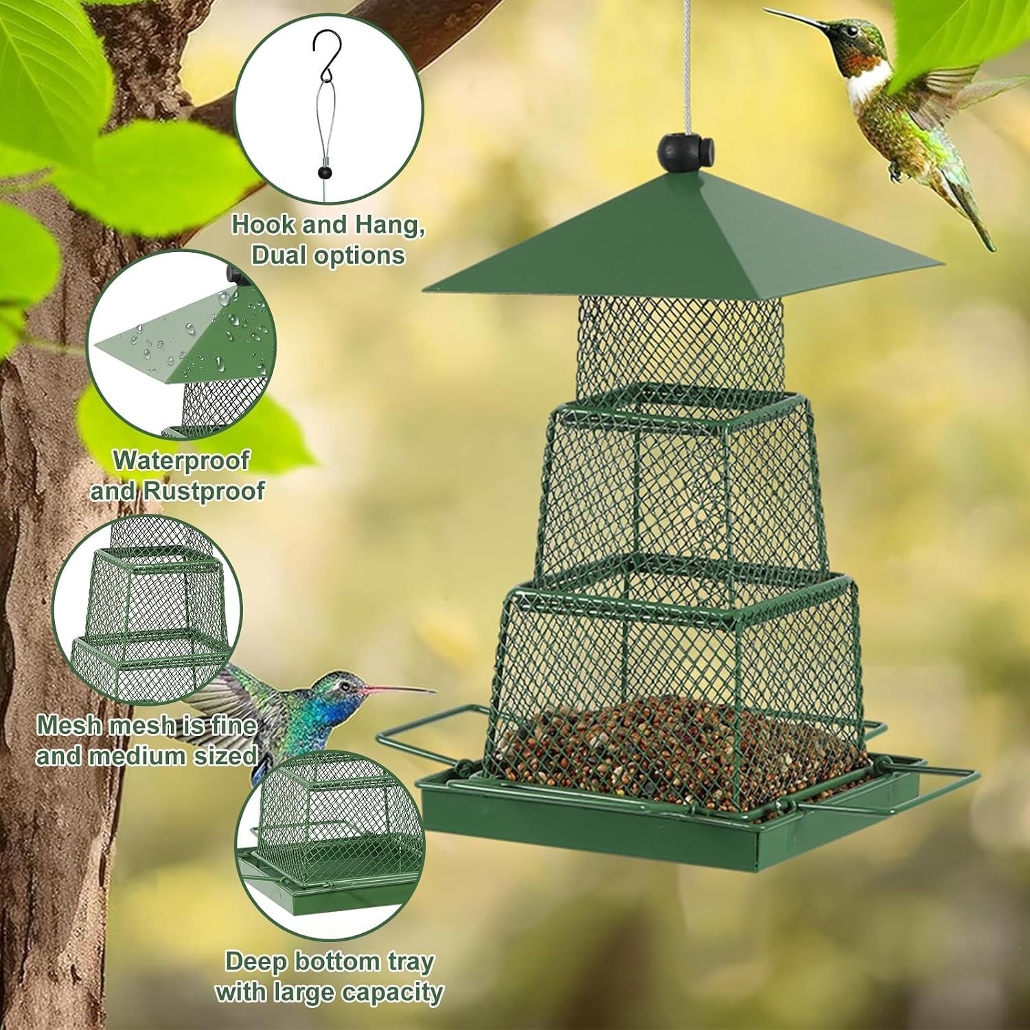 Squirrel Proof Hanging Bird Seed Feeder Heavy Duty Garden Wild Birds