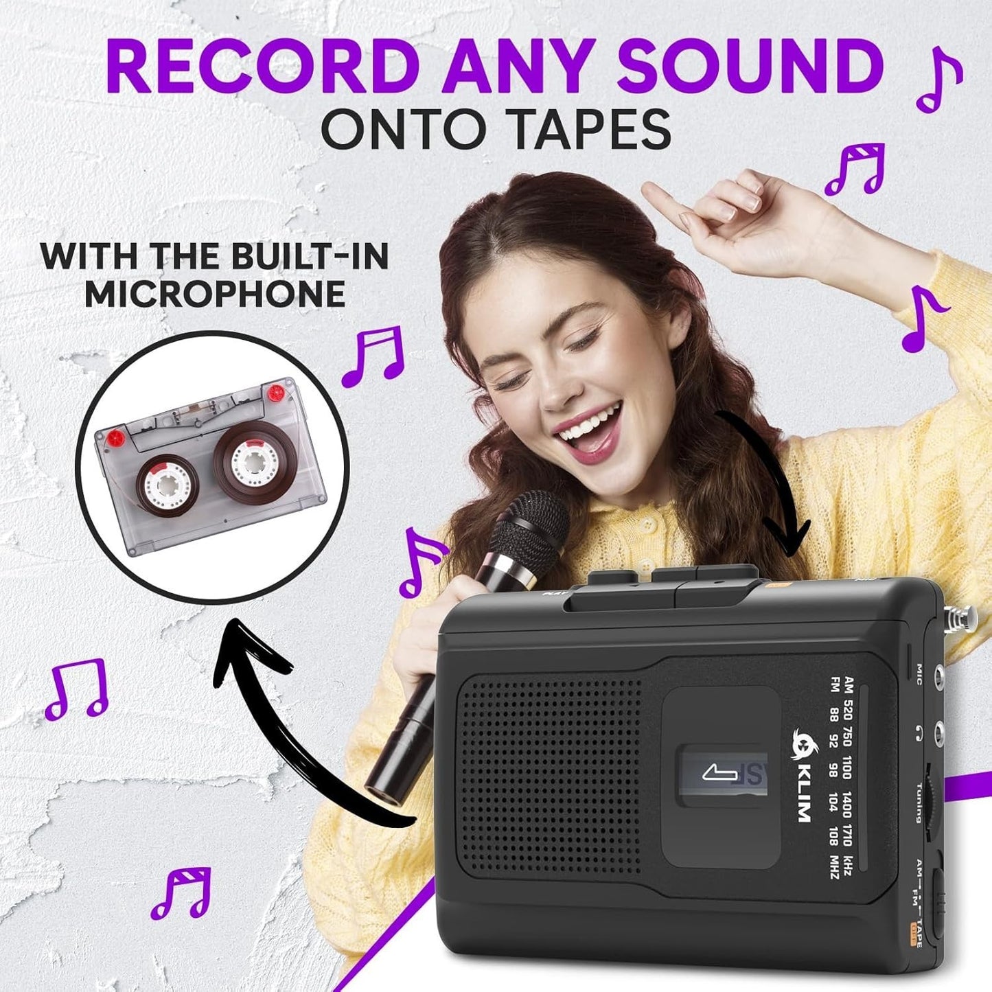 Klim K8 Portable Cassette Player and AM/FM Radio with Built-In Earphones