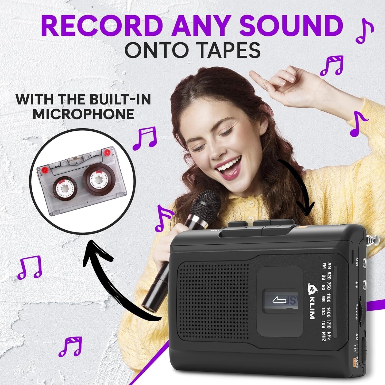 Klim K8 Portable Cassette Player and AM/FM Radio with Built-In Earphones