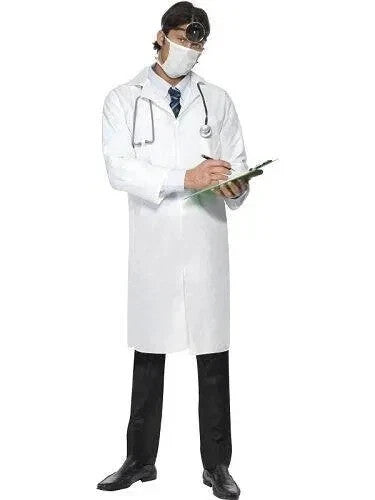 Mens White Doctors Coat And Mask - Halloween Fancy Dress Smiffys