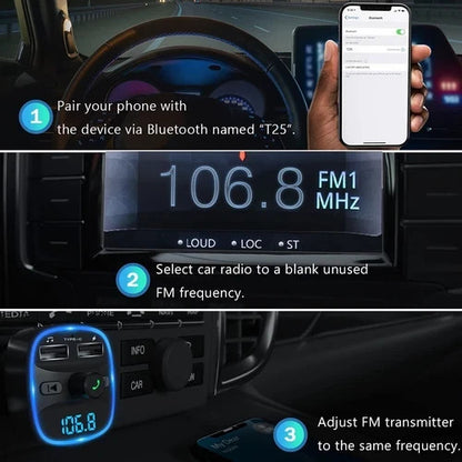 LENCENT FM Transmitter, Bluetooth Wireless Radio Adapter Car Kit with 2 USB